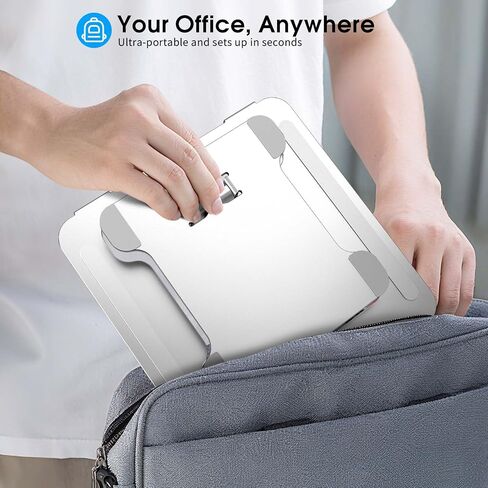 Foldable Laptop Stand, Portable Laptop Riser, Aluminum Laptop Stand for Desk Foldable, Ergonomic Computer Notebook Stand Holder for MacBook Air Pro, Dell, XPS, HP (10-16'') - Silver in Saudi Arabia