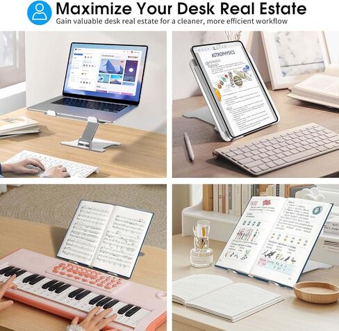 Foldable Laptop Stand, Portable Laptop Riser, Aluminum Laptop Stand for Desk Foldable, Ergonomic Computer Notebook Stand Holder for MacBook Air Pro, Dell, XPS, HP (10-16'') - Silver in Saudi Arabia