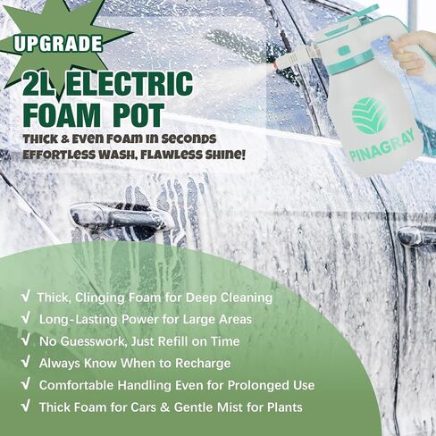 2L/0.5Gallon Electric Foam Prayer - رشاشات قابلة لإعادة الشحن مع فوهتين ، وشحن النوع C ، ووقت تشغيل لمدة ساعة لغسيل السيارات ، والبستنة وتنظيف المنزل in Saudi Arabia