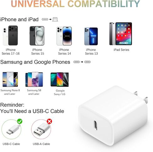 [2 Pack] USB C Wall Charger, iPhone 14 Charger Block 20W PD Power Adapter Compatible with iPhone 14/14 Pro/14 Pro Max/14 Plus/13 12 11 Pro Max/Pro/Mini/Xs Max/XR/X, iPad Pro/Mini, Google Pixel 5/4/3 in Kuwait