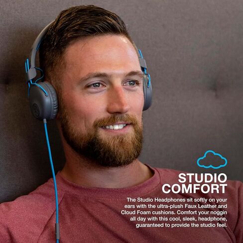 JLab Studio On-Ear Headphones, Wired Headphones, Tangle Free Cord, Ultra-Plush Faux Leather with Cloud Foam Cushions, 40mm Neodymium Drivers with C3 Sound, Black in Saudi Arabia
