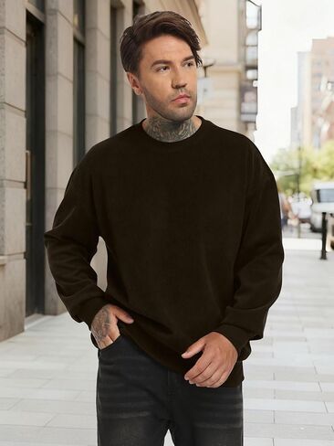 Mens Corduroy Sweatshirt Retro Metal Button Heavyweight Casual Workwear Warm Stylish Pullover S-2XL in Kuwait