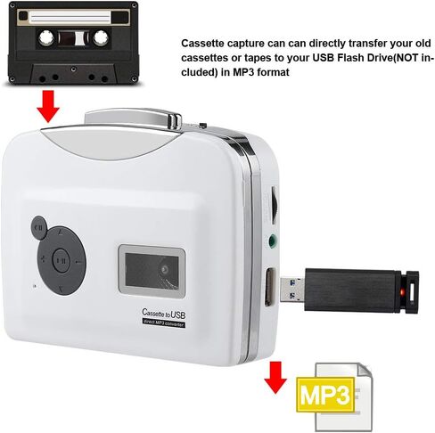 Cassette to MP3 Converter,Portable Tape Player Captures MP3 Audio Music via USB, Music Player Suitable for Laptops and Computers in Saudi Arabia