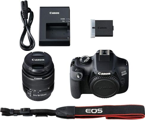 PixiBytes EOS 4000D DSLR Camera with 18-55mm f/3.5-5.6 III Lens with 50-Inch Tripod and Pixi Advanced Bundle (International Version) (Renewed) in Kuwait