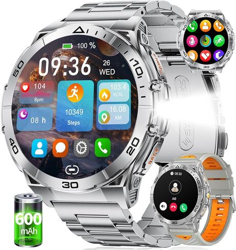 Smart Watches for Men with Flashlight,1.6" AMOLED Always on Display Outdoor Sports Smartwatch with 111 Sports modes ,Heart Rate/Sleep Monitor IP68 Waterproof Fitness Tracker for Android iOS,2 Straps in Saudi Arabia