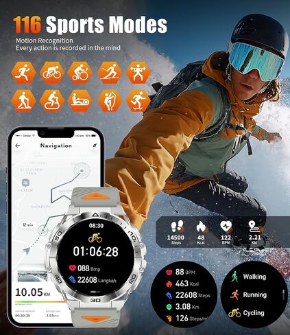 Smart Watches for Men with Flashlight,1.6" AMOLED Always on Display Outdoor Sports Smartwatch with 111 Sports modes ,Heart Rate/Sleep Monitor IP68 Waterproof Fitness Tracker for Android iOS,2 Straps in Saudi Arabia