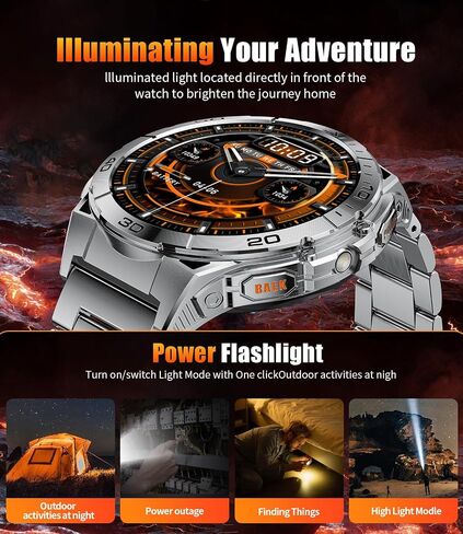 Smart Watches for Men with Flashlight,1.6" AMOLED Always on Display Outdoor Sports Smartwatch with 111 Sports modes ,Heart Rate/Sleep Monitor IP68 Waterproof Fitness Tracker for Android iOS,2 Straps in Saudi Arabia