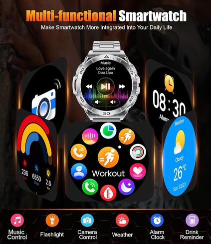 Smart Watches for Men with Flashlight,1.6" AMOLED Always on Display Outdoor Sports Smartwatch with 111 Sports modes ,Heart Rate/Sleep Monitor IP68 Waterproof Fitness Tracker for Android iOS,2 Straps in Saudi Arabia