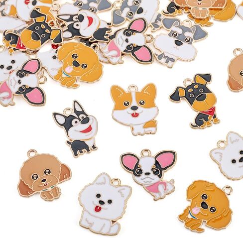 cheriswelry 19pcs المينا حيوان أليف كلب لطيف الحيوانات سحر سحر قلادة سحر حرك المعادن لمدة 18-25 ملم لسوار القلادة حلق المجوهرات صنع الحرف اليدوية in Saudi Arabia