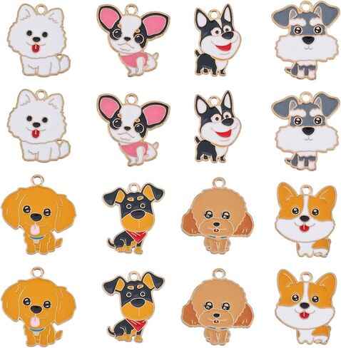 cheriswelry 19pcs المينا حيوان أليف كلب لطيف الحيوانات سحر سحر قلادة سحر حرك المعادن لمدة 18-25 ملم لسوار القلادة حلق المجوهرات صنع الحرف اليدوية in Saudi Arabia
