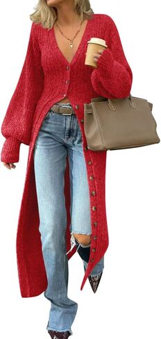 Saodimallsu Womens Long Cardigans V Neck Button Down Chunky Knit Dusters Sweater Coat Fall Trendy Maxi Sweater Dress in Saudi Arabia