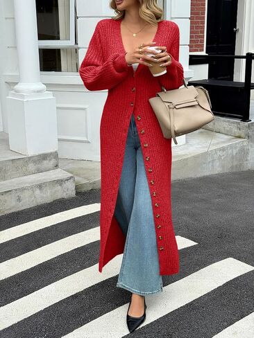 Saodimallsu Womens Long Cardigans V Neck Button Down Chunky Knit Dusters Sweater Coat Fall Trendy Maxi Sweater Dress in Saudi Arabia