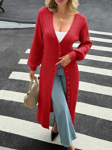Saodimallsu Womens Long Cardigans V Neck Button Down Chunky Knit Dusters Sweater Coat Fall Trendy Maxi Sweater Dress in Saudi Arabia