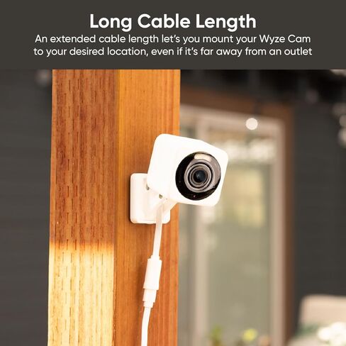 محول طاقة خارجي بطول 20 قدم من Wyze لـ WYZE Pan v4/v3، Cam v4/OG/v3 Pro/Duo Cam Pan - بدون تركيب مثقاب، كابل مقاوم للماء IP67 (يتضمن محول Micro-USB على شكل حرف L) in Kuwait