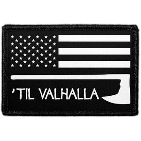 Til Valhalla - US Flag - Black and White | Hook and Loop Attach for Hats, Jeans, Vest, Coat | 2x3 in | by Pull Patch in Kuwait