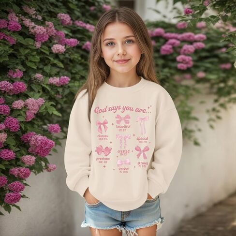 Keevici لطيف الفتيات القوس الجرافيك قميص هوديس مسيحية للأطفال الله كاواي هودي خطاب pullover القمصان طويلة الأكمام in Kuwait