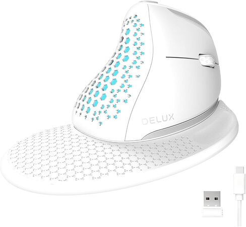 DeLUX Seeker Wireless Ergonomic Vertical Mouse with OLED Screen, BT and USB Receiver, Connect with Up to 4 Devices, Thumb Wheel, 4000DPI, Programmable Rechargeable Silent Mouse(M618XSD-Black) in Kuwait
