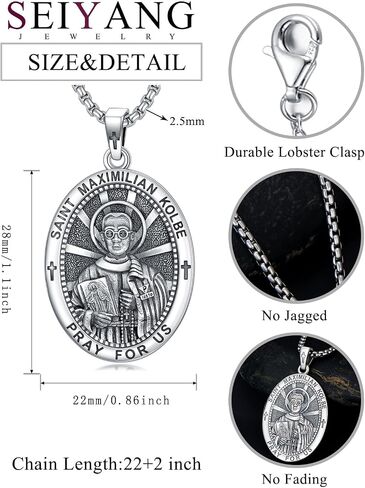 Seiyang Saint Necklace 925 Sterling Silver Patron Amulet Medal Jewelry for Men Women (with Gift Box) in Saudi Arabia
