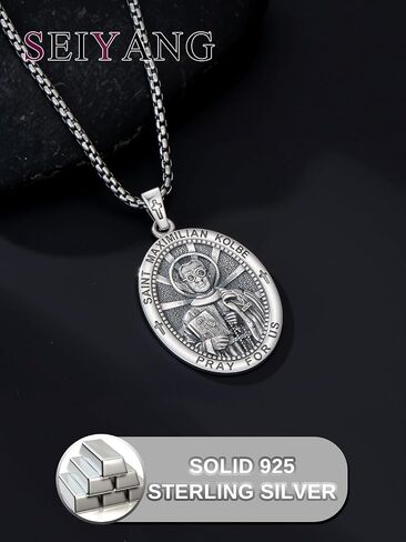 Seiyang Saint Necklace 925 Sterling Silver Patron Amulet Medal Jewelry for Men Women (with Gift Box) in Saudi Arabia