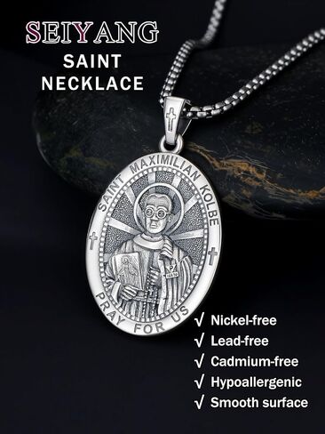 Seiyang Saint Necklace 925 Sterling Silver Patron Amulet Medal Jewelry for Men Women (with Gift Box) in Saudi Arabia