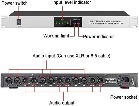 Professional KTV Digital Pre-stage Effector, Anti-Howling Audio Processor, Ound Transmission Gain Improvement Amount: 5-14dB, 9 Level Inhibition Intensity, For Recording Studios, Bars(2 in 2 out) in Saudi Arabia