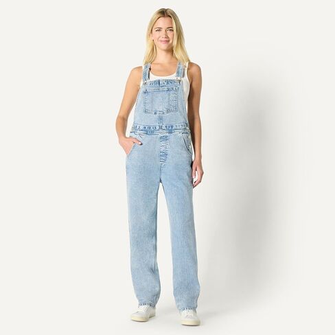 Amazon Essentials Women's Medium Stretch Denim Relaxed-Fit Straight Leg Overalls in Saudi Arabia