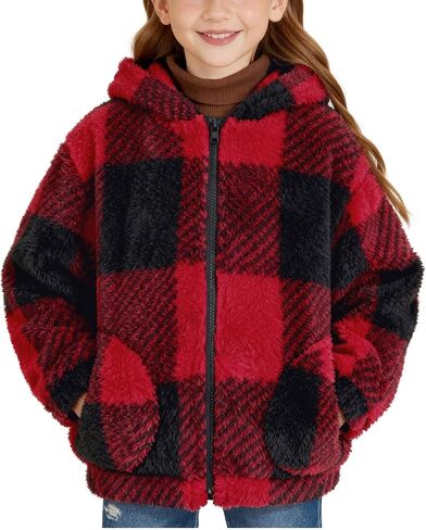 GRACE KARIN Girls Fleece Jacket Zip Up Sherpa Coat Kids Fall Hoodie Fuzzy Sweatshirt Size 5-14 in Saudi Arabia