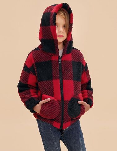 GRACE KARIN Girls Fleece Jacket Zip Up Sherpa Coat Kids Fall Hoodie Fuzzy Sweatshirt Size 5-14 in Saudi Arabia