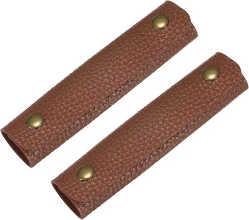 غلاف مقبض جلدي [2pcs] - غطاء مقبض حقيبة يد مع 2 مشابك معدنية تستخدم للحقائب والأكياس وأحواض التسوق ومحافظ - [بني ، 5 بوصات/12 سم] وسادة محفظة ناعمة in Kuwait