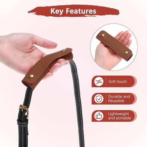 غلاف مقبض جلدي [2pcs] - غطاء مقبض حقيبة يد مع 2 مشابك معدنية تستخدم للحقائب والأكياس وأحواض التسوق ومحافظ - [بني ، 5 بوصات/12 سم] وسادة محفظة ناعمة in Kuwait