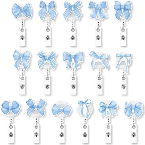 حامل الشارة الأزرق القابل للسحب - 9pcs coquette blue bow bow watercolor الجمالية الجمالية واجب الشارة القابلة للتراجع عن حامل الشبل بطاقة الهوية المعدنية in Saudi Arabia