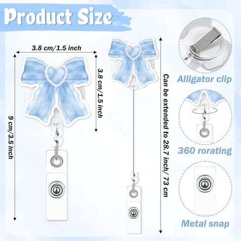 حامل الشارة الأزرق القابل للسحب - 9pcs coquette blue bow bow watercolor الجمالية الجمالية واجب الشارة القابلة للتراجع عن حامل الشبل بطاقة الهوية المعدنية in Saudi Arabia