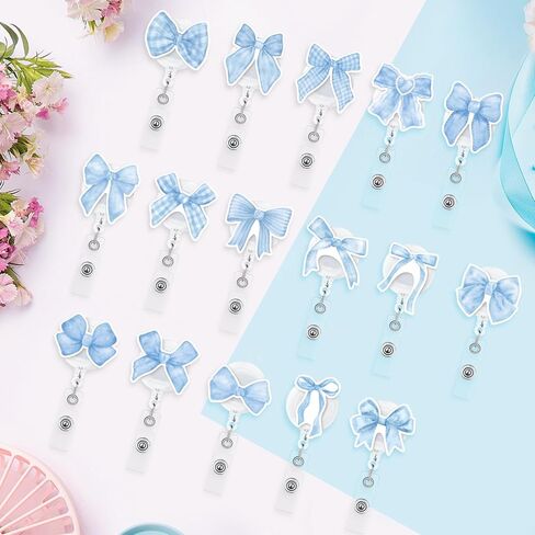 حامل الشارة الأزرق القابل للسحب - 9pcs coquette blue bow bow watercolor الجمالية الجمالية واجب الشارة القابلة للتراجع عن حامل الشبل بطاقة الهوية المعدنية in Saudi Arabia