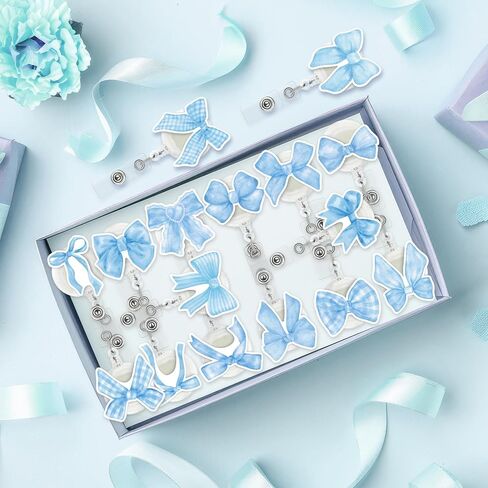 حامل الشارة الأزرق القابل للسحب - 9pcs coquette blue bow bow watercolor الجمالية الجمالية واجب الشارة القابلة للتراجع عن حامل الشبل بطاقة الهوية المعدنية in Saudi Arabia