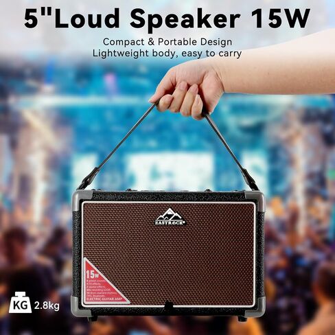EASTROCK 15W Electric Guitar Amp, EGA-15W Portable Guitar Amplifier with Bluetooth, Built-in Looper & Drum Machine Speaker, AUX/OTG/Headphone, 8 Voices, FX Effects-Wood in Saudi Arabia