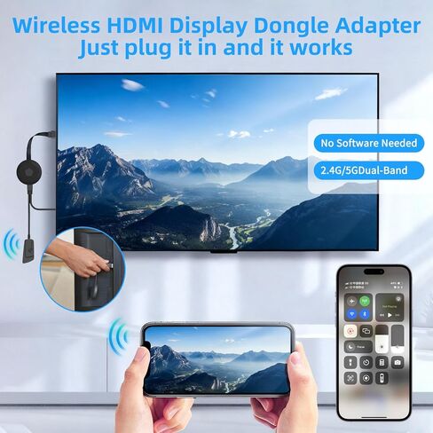 محول عرض لاسلكي 4K للتلفزيون، دونجل WiFi Miracast بسرعة 5 جيجا هرتز لبث الفيديو والصوت من أجهزة الكمبيوتر المحمولة والأجهزة اللوحية وأجهزة التلفزيون/أجهزة العرض/الشاشات، لا حاجة للتطبيق ومتوافق مع Android وiOS وWindows in Kuwait