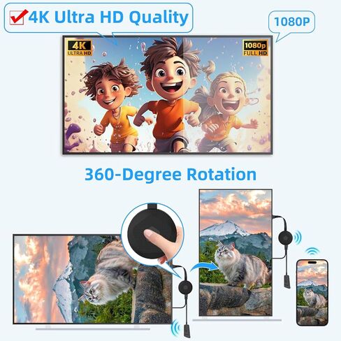 محول عرض لاسلكي 4K للتلفزيون، دونجل WiFi Miracast بسرعة 5 جيجا هرتز لبث الفيديو والصوت من أجهزة الكمبيوتر المحمولة والأجهزة اللوحية وأجهزة التلفزيون/أجهزة العرض/الشاشات، لا حاجة للتطبيق ومتوافق مع Android وiOS وWindows in Kuwait