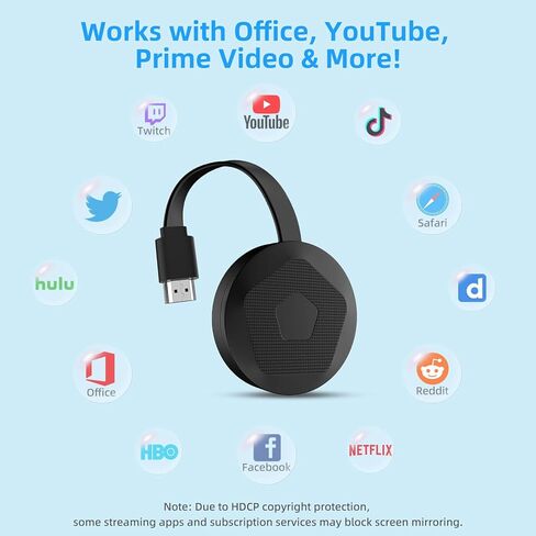 محول عرض لاسلكي 4K للتلفزيون، دونجل WiFi Miracast بسرعة 5 جيجا هرتز لبث الفيديو والصوت من أجهزة الكمبيوتر المحمولة والأجهزة اللوحية وأجهزة التلفزيون/أجهزة العرض/الشاشات، لا حاجة للتطبيق ومتوافق مع Android وiOS وWindows in Kuwait