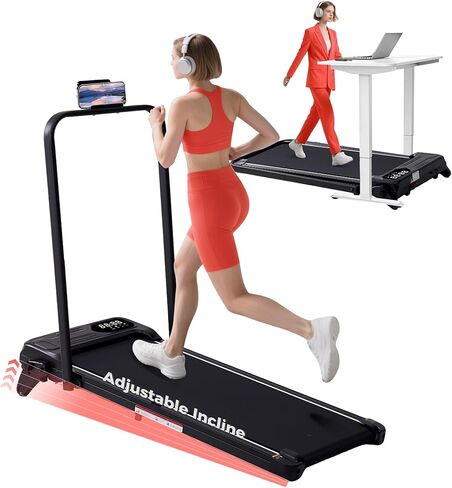 Portable Treadmill with Handles, 350LBS Compact Small Treadmills for Home Small Spaces, 0.6-7.6MPH Walking Pad Treadmill with Handle Bar & Adjustable Incline, 3.5HP Electric Under The Desk Treadmills in Kuwait