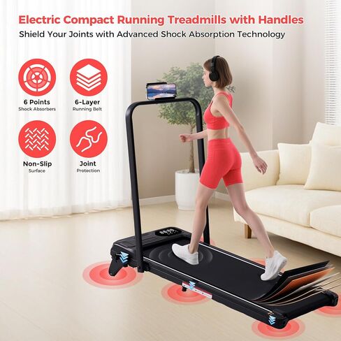Portable Treadmill with Handles, 350LBS Compact Small Treadmills for Home Small Spaces, 0.6-7.6MPH Walking Pad Treadmill with Handle Bar & Adjustable Incline, 3.5HP Electric Under The Desk Treadmills in Kuwait