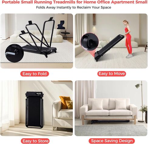 Portable Treadmill with Handles, 350LBS Compact Small Treadmills for Home Small Spaces, 0.6-7.6MPH Walking Pad Treadmill with Handle Bar & Adjustable Incline, 3.5HP Electric Under The Desk Treadmills in Kuwait