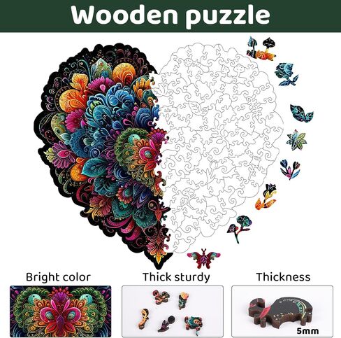 Succulent Heart 200 Pieces Wooden Jigsaw Puzzles for Adults with Unique Irregular Shape Fun Challenging Puzzles for Kids and Couples on Birthday, Father's Day, Christmas 11.8"*11.8" in Saudi Arabia