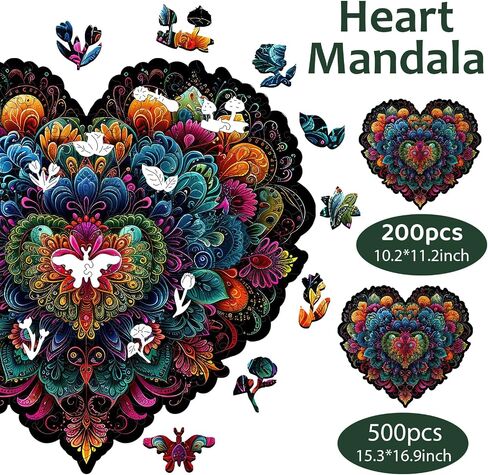 Succulent Heart 200 Pieces Wooden Jigsaw Puzzles for Adults with Unique Irregular Shape Fun Challenging Puzzles for Kids and Couples on Birthday, Father's Day, Christmas 11.8"*11.8" in Saudi Arabia