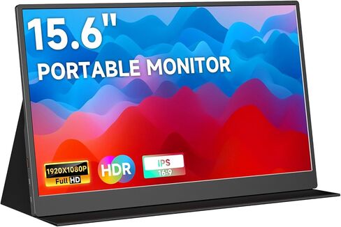 شاشة memzuoix المحمولة مقاس 15.6 بوصة FHD 1080P USB C HDMI، شاشة كمبيوتر IPS HDR للألعاب مع غطاء ذكي، التوصيل والتشغيل، مكبرات صوت مزدوجة شاشة خارجية لأجهزة الكمبيوتر المحمول PC MAC Phone Xbox Switch PS4 Table in Kuwait
