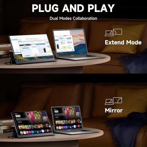شاشة memzuoix المحمولة مقاس 15.6 بوصة FHD 1080P USB C HDMI، شاشة كمبيوتر IPS HDR للألعاب مع غطاء ذكي، التوصيل والتشغيل، مكبرات صوت مزدوجة شاشة خارجية لأجهزة الكمبيوتر المحمول PC MAC Phone Xbox Switch PS4 Table in Kuwait