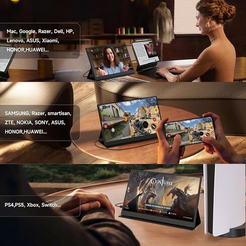 شاشة memzuoix المحمولة مقاس 15.6 بوصة FHD 1080P USB C HDMI، شاشة كمبيوتر IPS HDR للألعاب مع غطاء ذكي، التوصيل والتشغيل، مكبرات صوت مزدوجة شاشة خارجية لأجهزة الكمبيوتر المحمول PC MAC Phone Xbox Switch PS4 Table in Kuwait