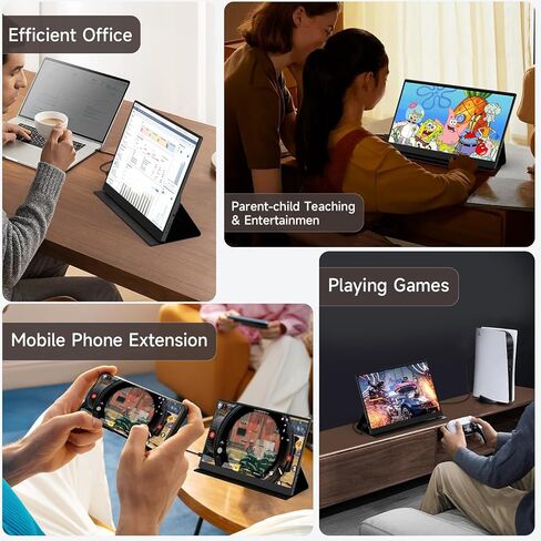 شاشة memzuoix المحمولة مقاس 15.6 بوصة FHD 1080P USB C HDMI، شاشة كمبيوتر IPS HDR للألعاب مع غطاء ذكي، التوصيل والتشغيل، مكبرات صوت مزدوجة شاشة خارجية لأجهزة الكمبيوتر المحمول PC MAC Phone Xbox Switch PS4 Table in Kuwait