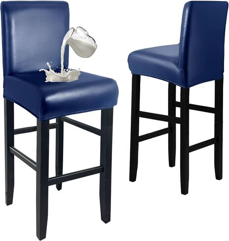 PU Leather Bar Stool Covers with Backs 100% Waterproof Bar Stools Covers Set of 4, Removable Stretch Barstool Slipcovers for Pub Cafe Dining Room (Black) in Kuwait