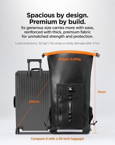 Spigen AquaShield Waterproof Dry Bag Backpack A631, 30L Roll Top Lightweight Dry Storage Bag for Travel, Swimming, Boating, Kayaking, Camping and Beach - Snow White in Saudi Arabia