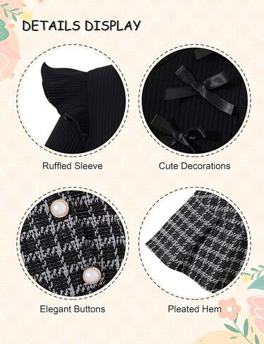 Toddler Girl Outfits Ruffled Long Sleeve Top Plaid Tweed Skirt and Beret Set Fall Winter Girls Clothes Size 3-8 in Saudi Arabia